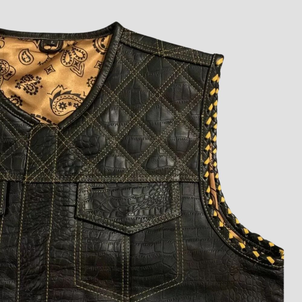 Quilted Style Leather Motorcycle Vest For Mens Fashion