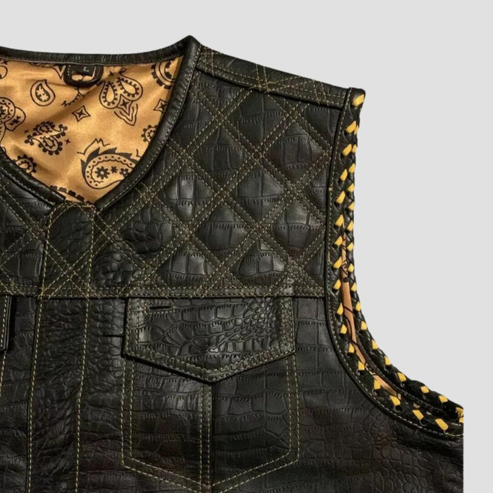 Quilted Style Leather Motorcycle Vest For Mens Fashion