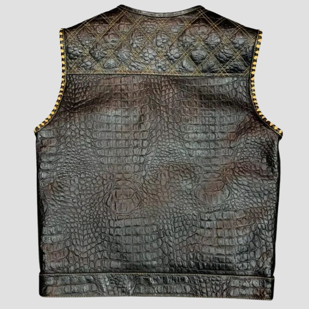 Quilted Style Leather Motorcycle Vest For Mens Fashion