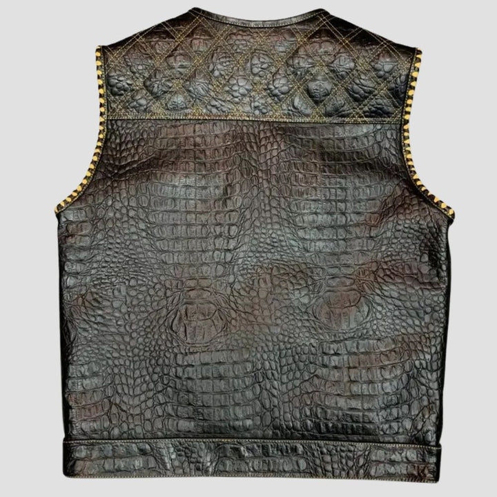 Quilted Style Leather Motorcycle Vest For Mens Fashion