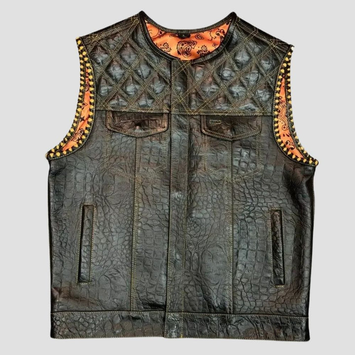 Quilted Style Leather Motorcycle Vest For Mens Fashion