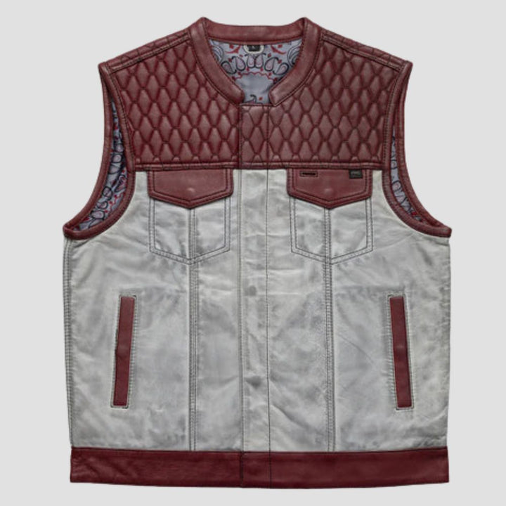 Quilted Style Leather Motorcycle Vest For Men Riding Gear