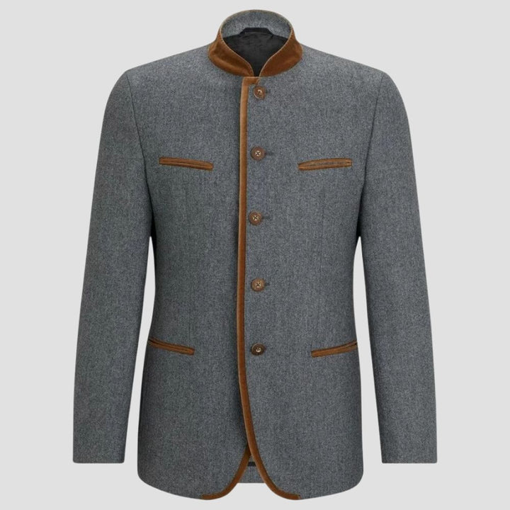 Traditional Grey Wool Bavarian Jacket For Men