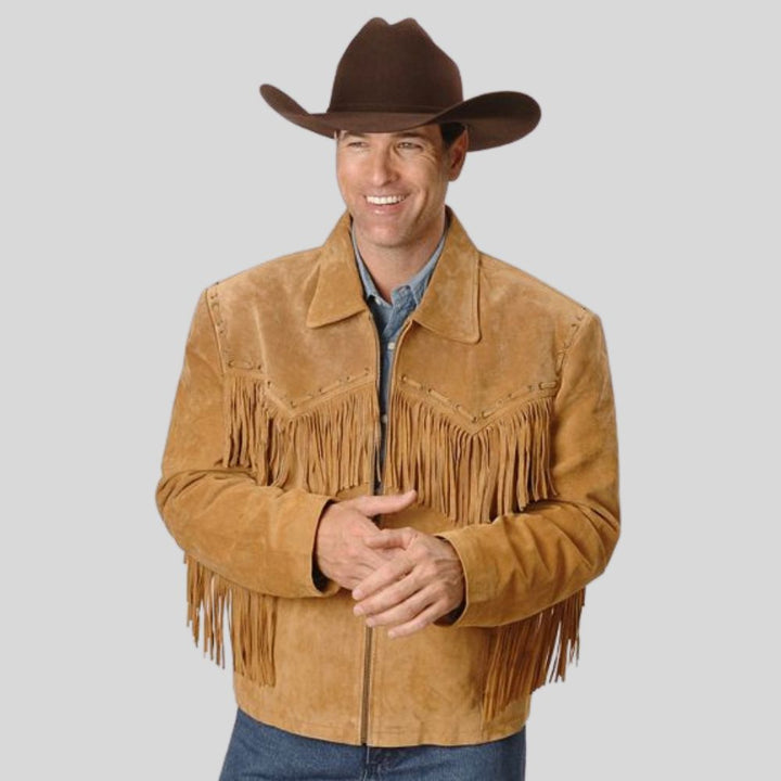 Men’s Suede Fringe Leather Jacket For cowboy Style