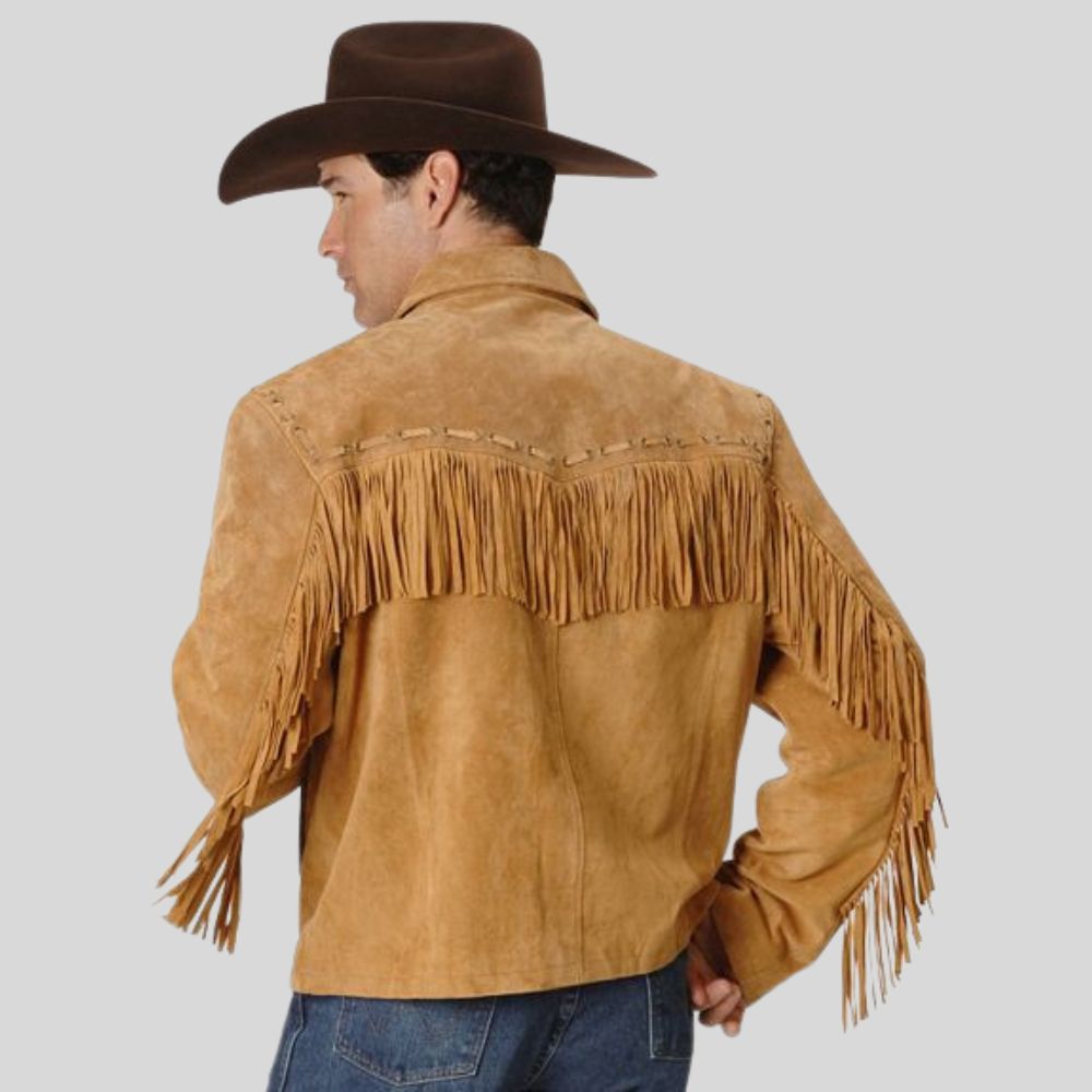 Men’s Suede Fringe Leather Jacket For cowboy Style