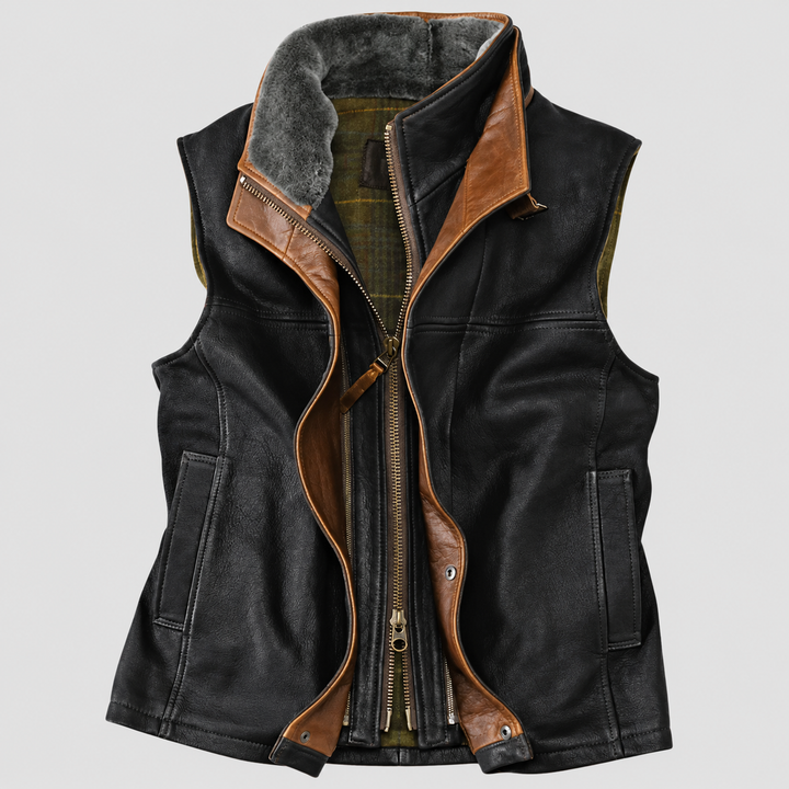 Premium Sheepskin leather Vest With Fur Collar For Men
