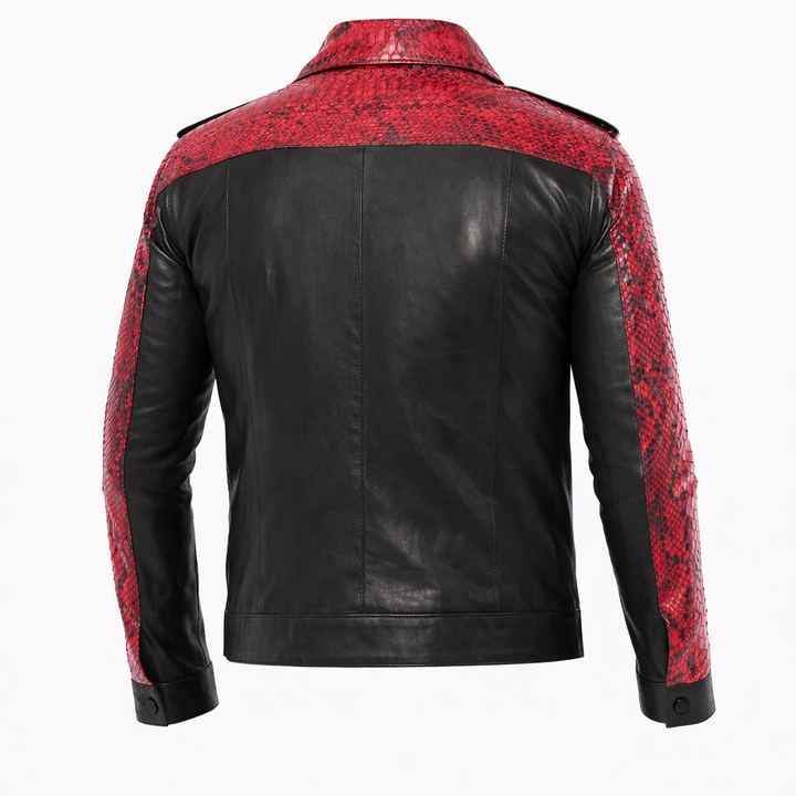 Black snakeskin pattern leather jacket for men