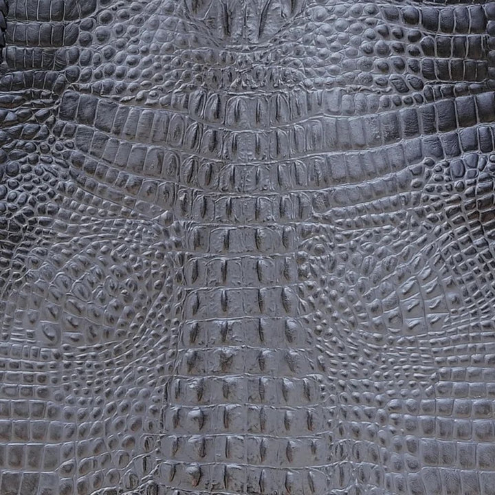 Gray cowhide leather biker vest with unique crocodile embossing, perfect for riders.