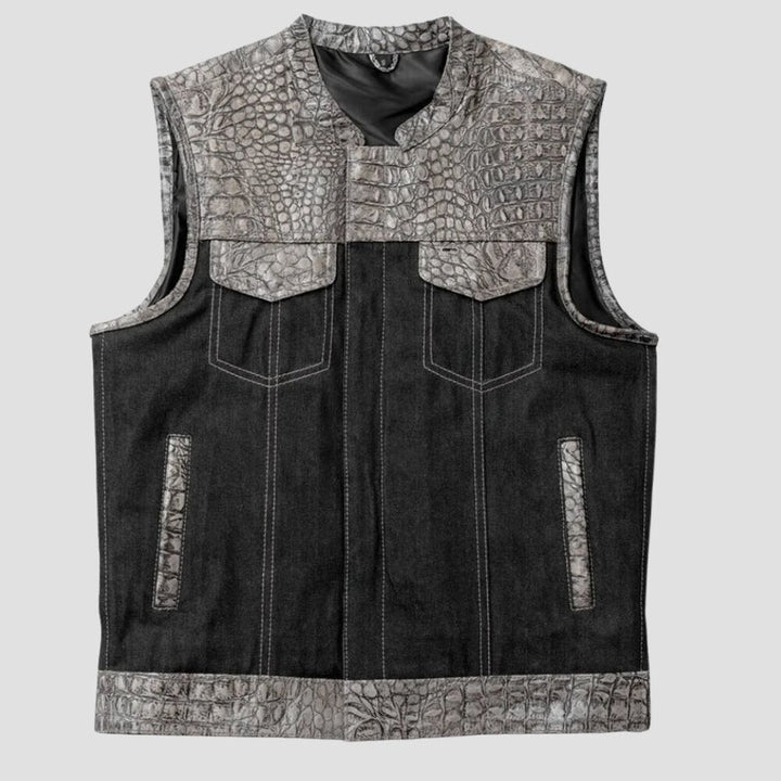 Crocodile Pattern Leather Biker Vest For Men Rugged Fashion