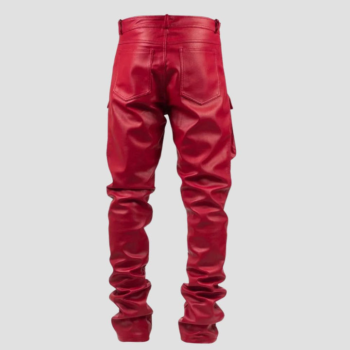 Sheepskin Red Leather Cargo Pants For Men Modern Fashion