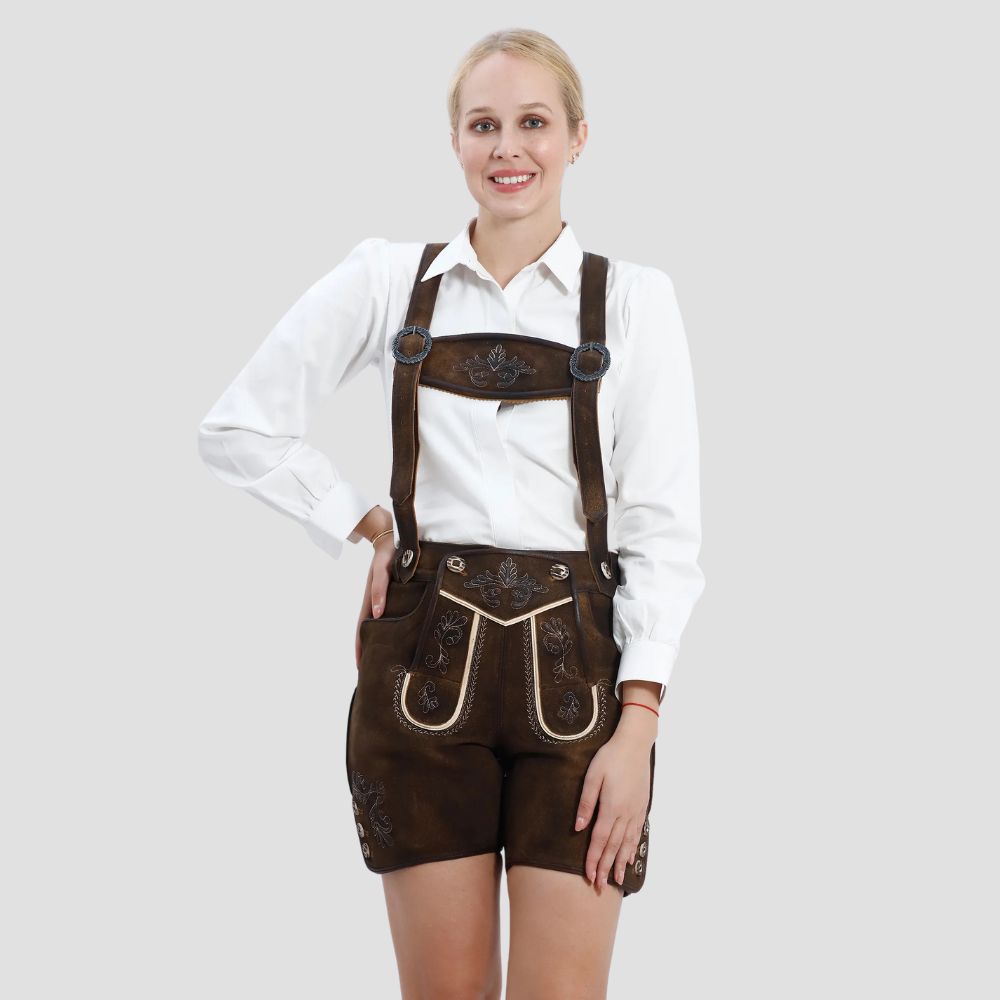 Shop affordable lederhosen for women with beautiful floral embroidery. These stylish, traditional pieces offer quality craftsmanship at a great price.