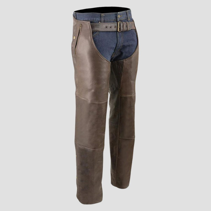 Ride in style with these authentic leather chaps, designed for both motorcycle riding and a bold fashion statement.