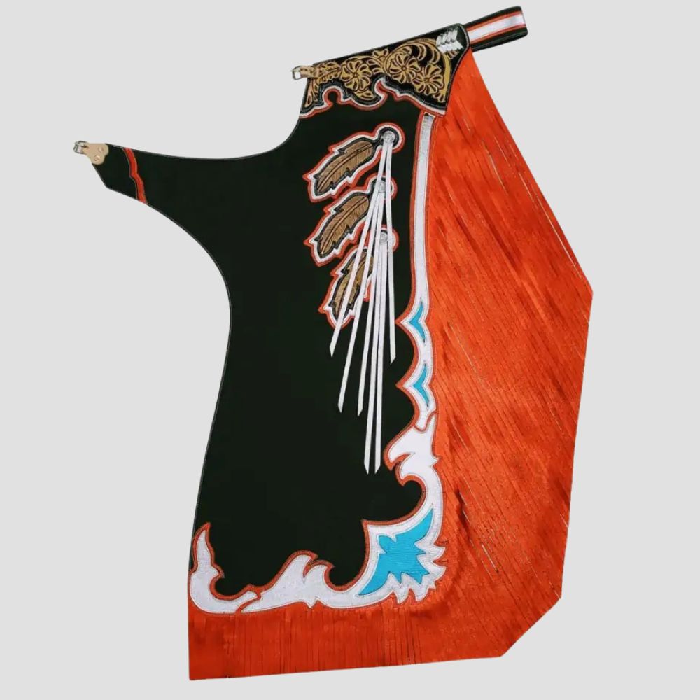 Step into the arena with these authentic leather rodeo chaps, perfect for cowboys and western-style enthusiasts.