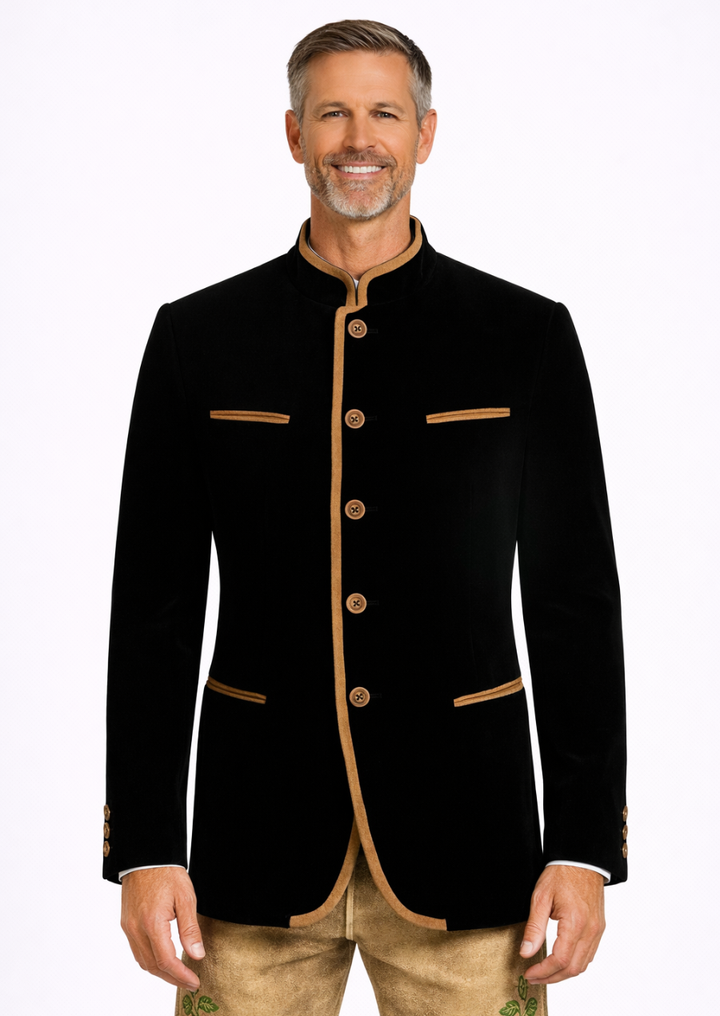 Black Austrian trachten jacket for men with traditional Bavarian style