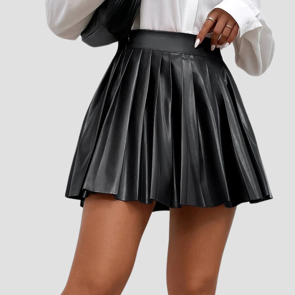Sophisticated women’s leather skirt, offering a flattering fit for modern fashion.