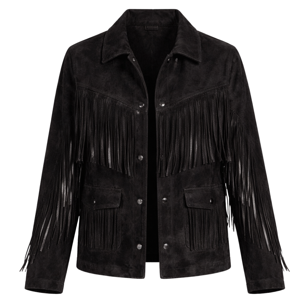 Black suede fringe jacket with stylish western design