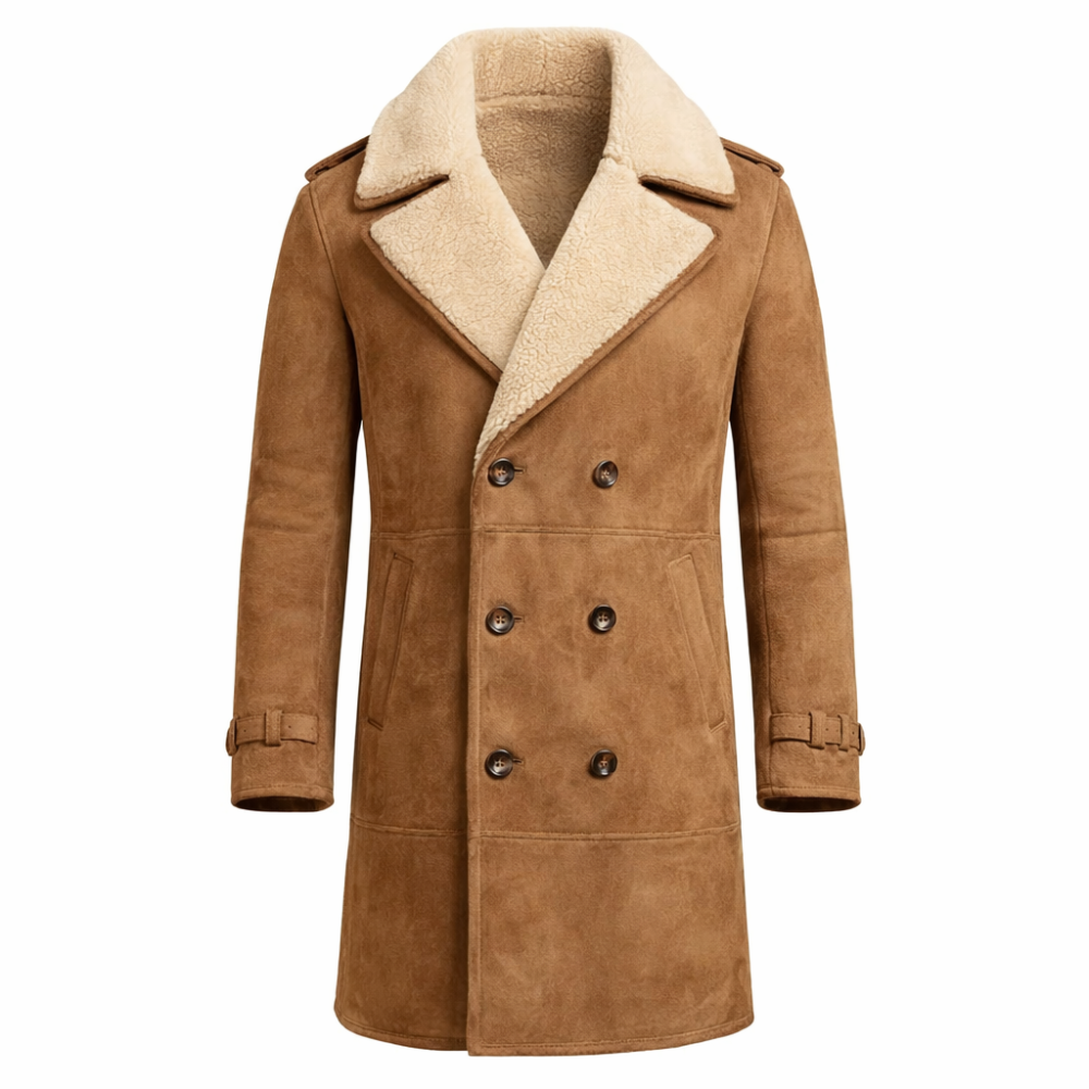 Brown suede leather trench coat for men winter style