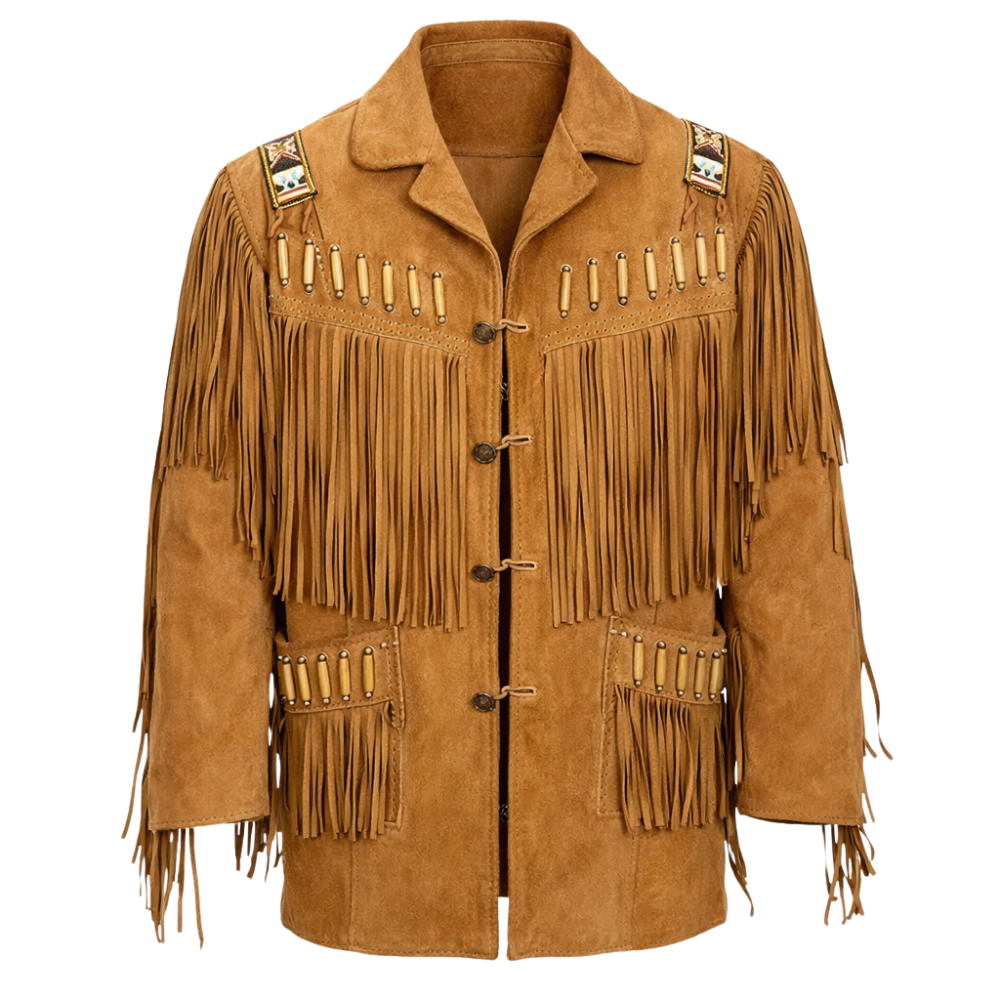 Brown suede western fringe jacket with tassel details