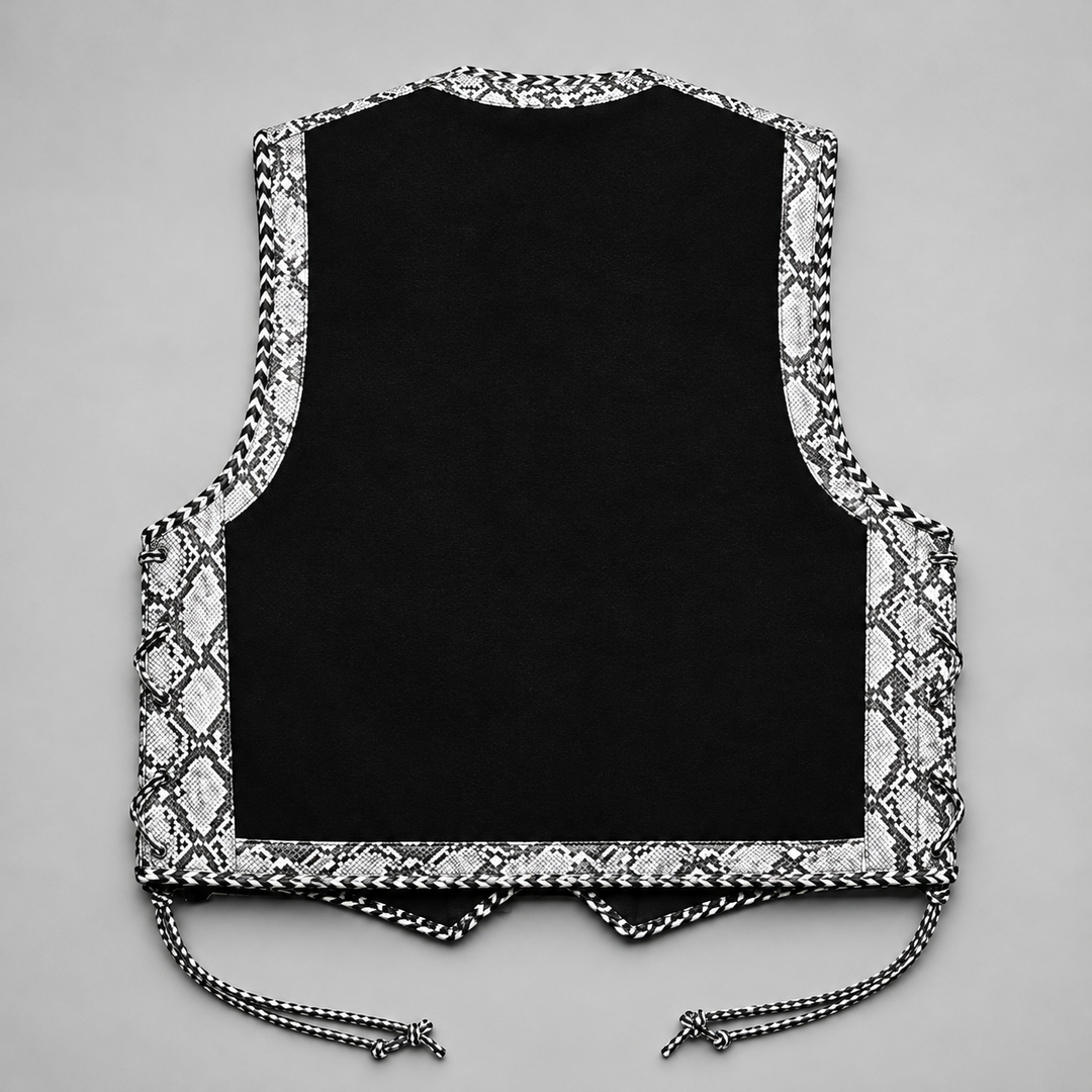 Black Snakeskin Print Gothic Leather Biker Vest