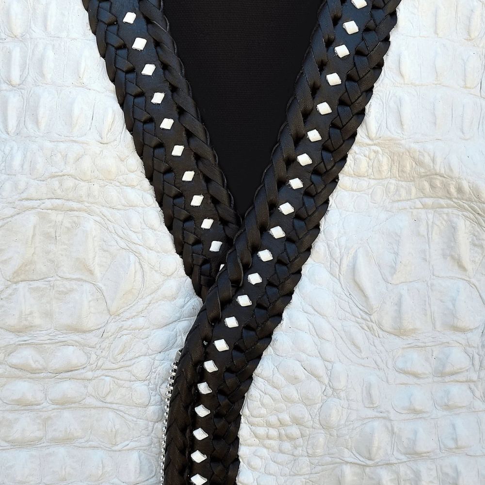 Unique white biker vest with crocodile texture and polyester lining.