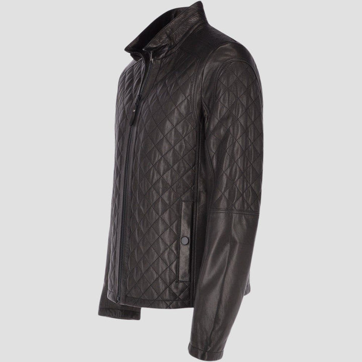 Men’s premium black leather jacket with quilted design for added warmth