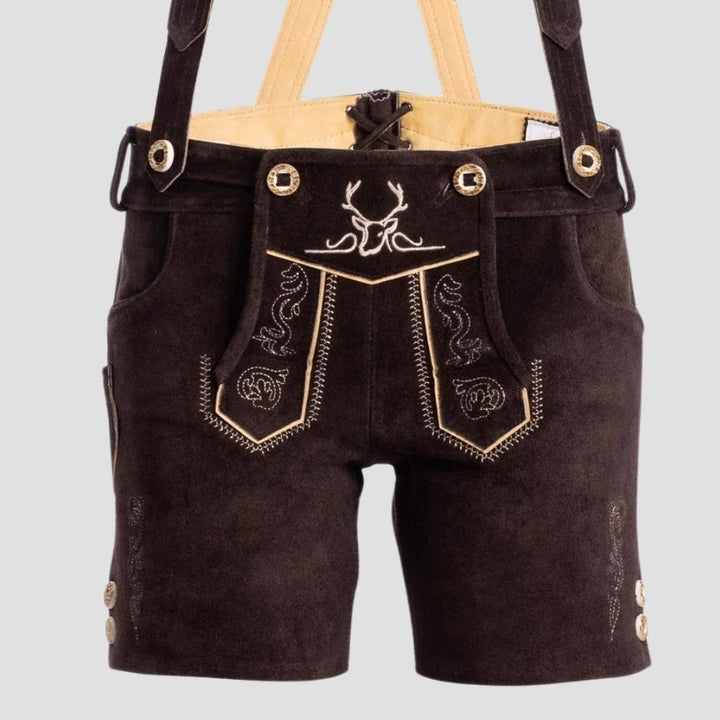 These classic women’s lederhosen with side buttons provide a flattering fit. Perfect for adding tradition and style to your outfit at any cultural celebration.