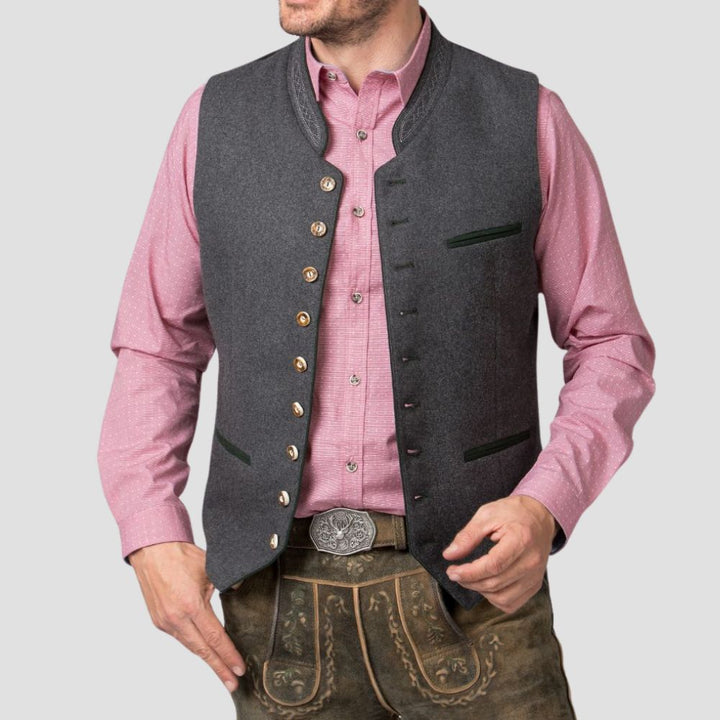 Crafted with attention to detail, this embossed collar Trachten vest is perfect for adding a touch of refinement to your festival look.