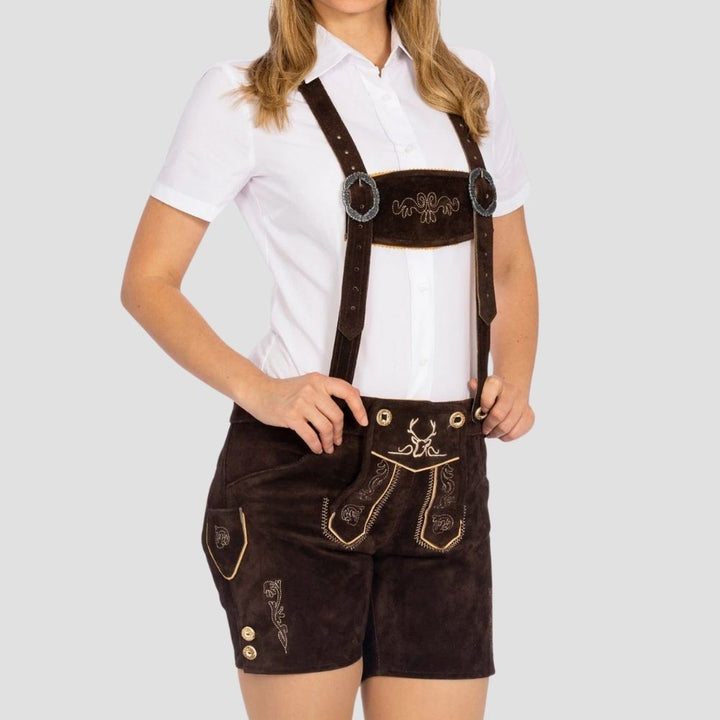  These classic women’s lederhosen feature side buttons for a customizable fit. Ideal for cultural celebrations, blending traditional style with modern comfort.