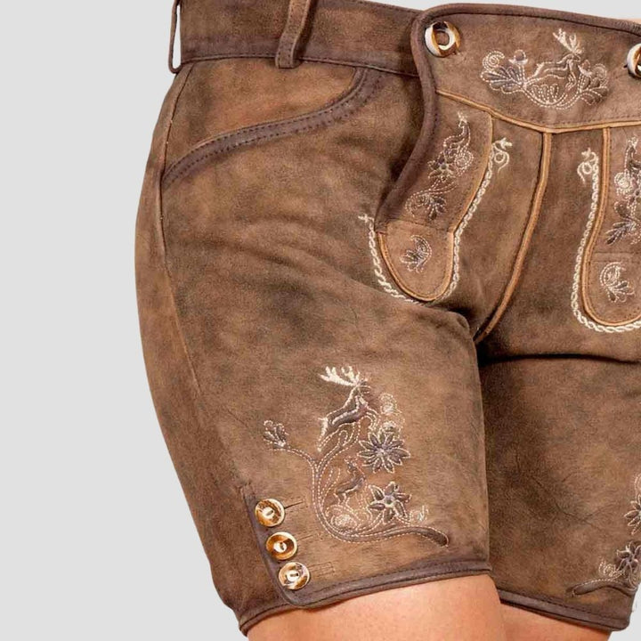 These comfortable women’s lederhosen are ideal for German festivals. Crafted for ease of movement and durability, they’re perfect for long hours of celebration.