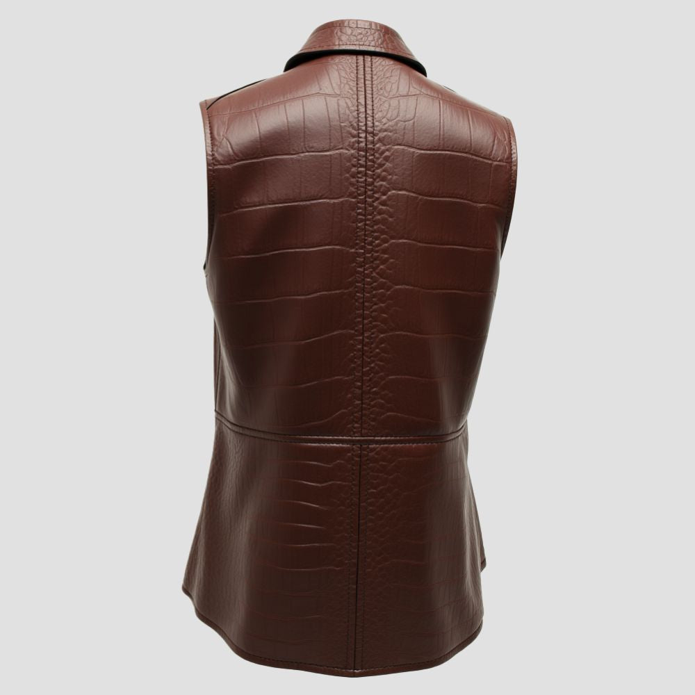 Crocodile leather vest for women, combining modern fashion with luxurious textures for a confident, standout style.