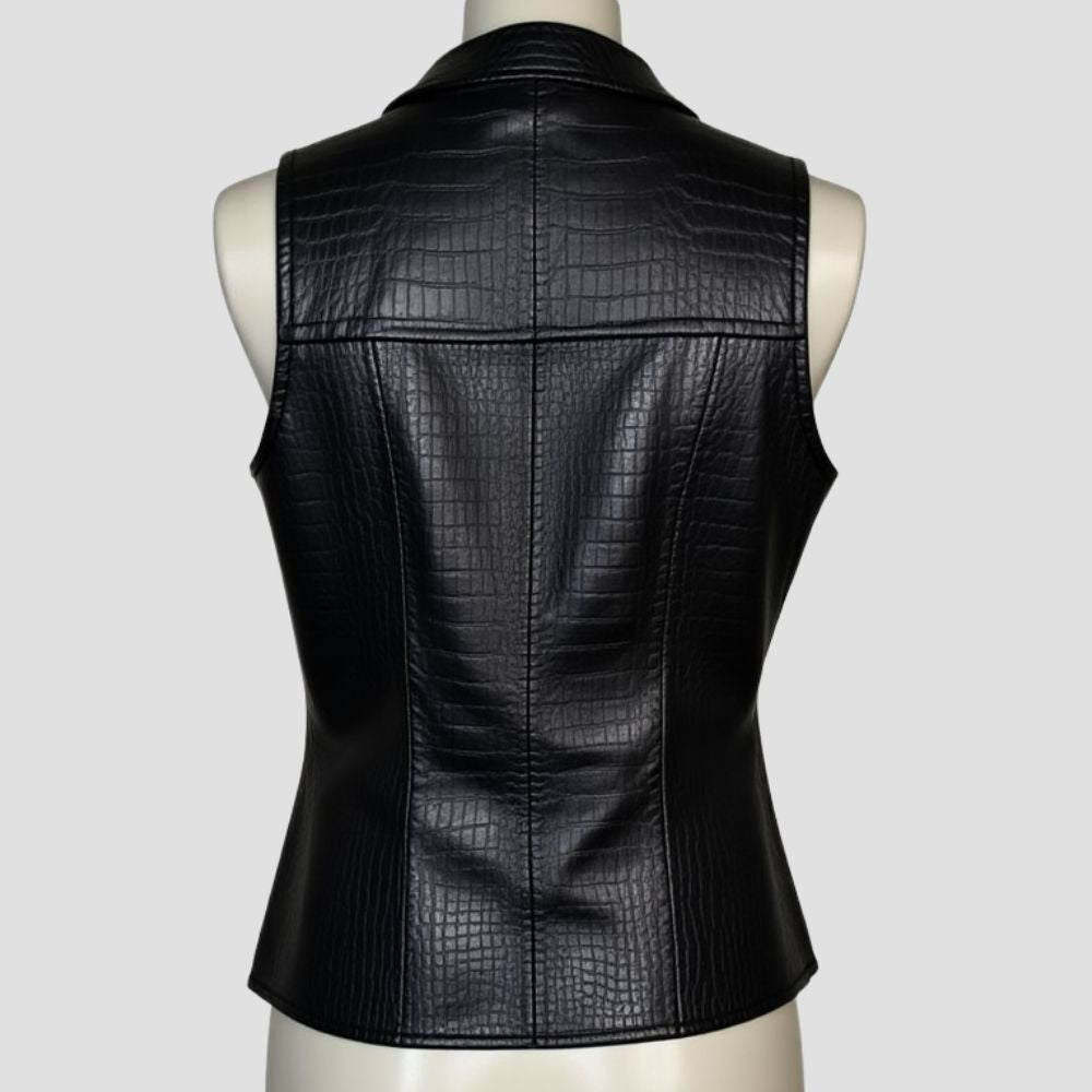 Crocodile leather vest for women, offering an edgy, bold look that’s perfect for modern fashion-forward wardrobes and dynamic styling.