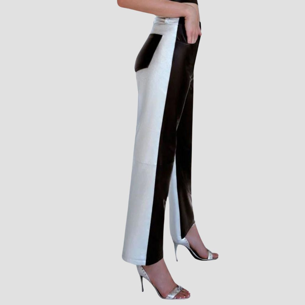 Add a touch of boldness to any outfit with these stylish metallic leather pants.