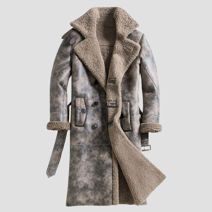 Stand out with this premium double-breasted distressed leather trench coat for a bold look.