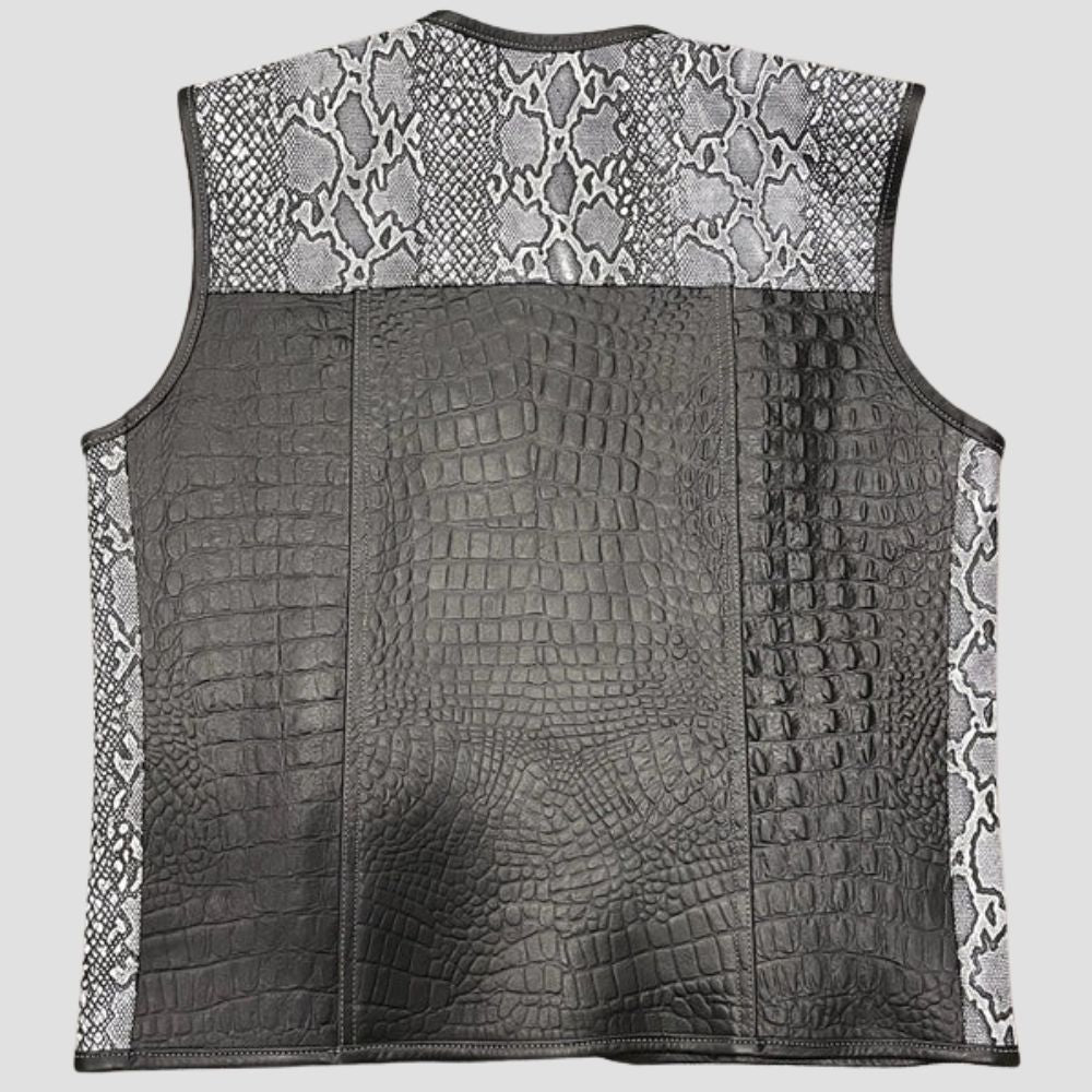 Perfect for any biker looking for rugged style, this crocodile pattern leather vest is the ideal riding companion.