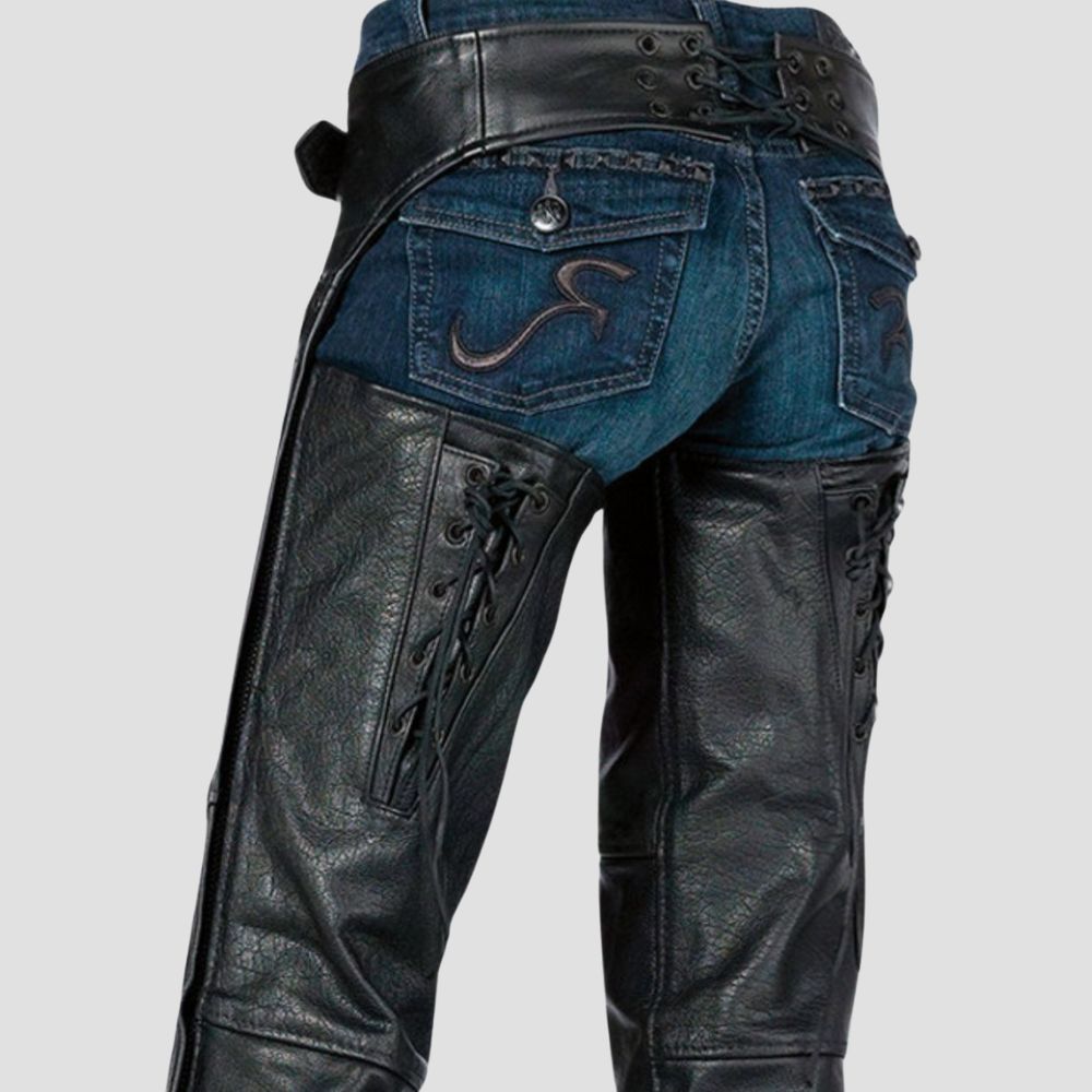 Adventure awaits! These durable leather motorcycle chaps are made for long rides, providing both protection and style.