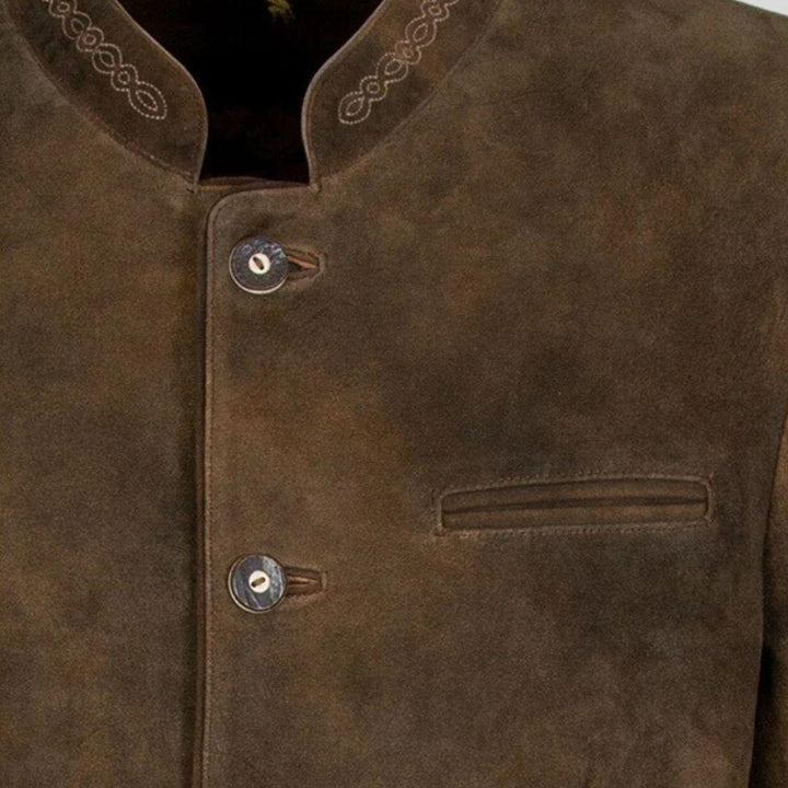 Men’s Leather Trachten Coat with Intricate Embroidery