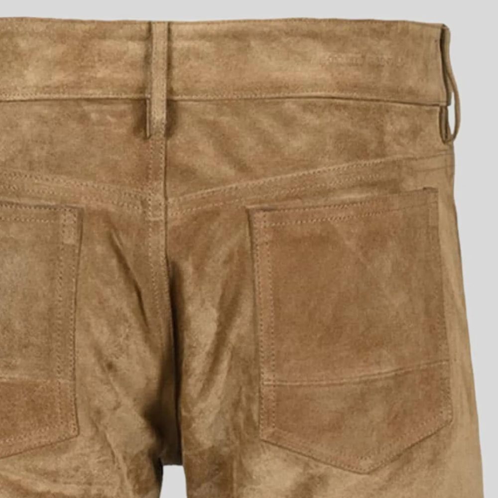 Soft and stylish brown suede leather pants for men’s casual wear.