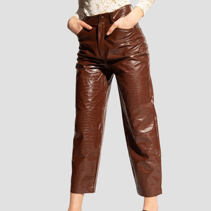 crocodile embosses leather pants for girls