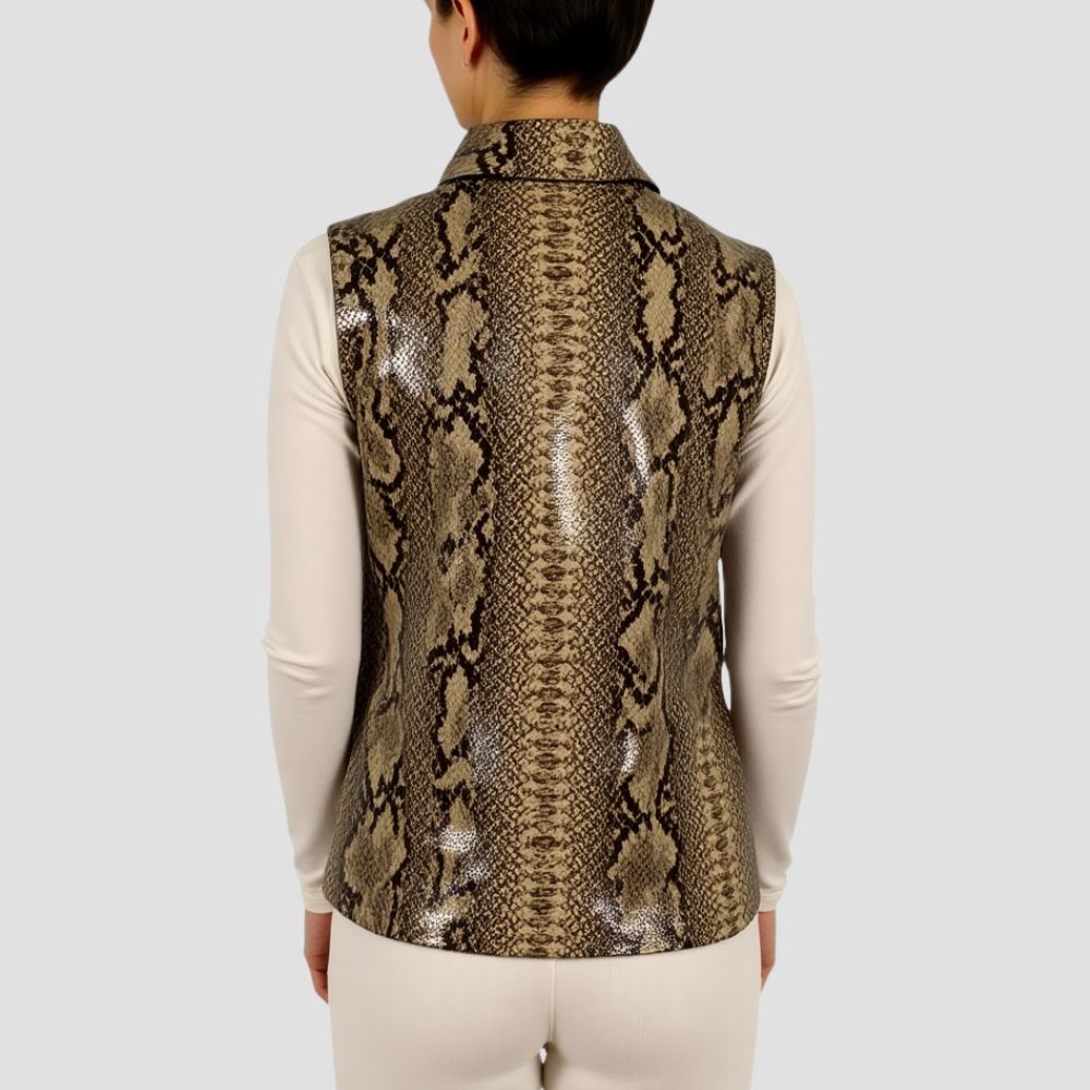 Bold and stylish, this snakeskin leather vest for girls is designed to turn heads with its striking pattern and fashion-forward look.