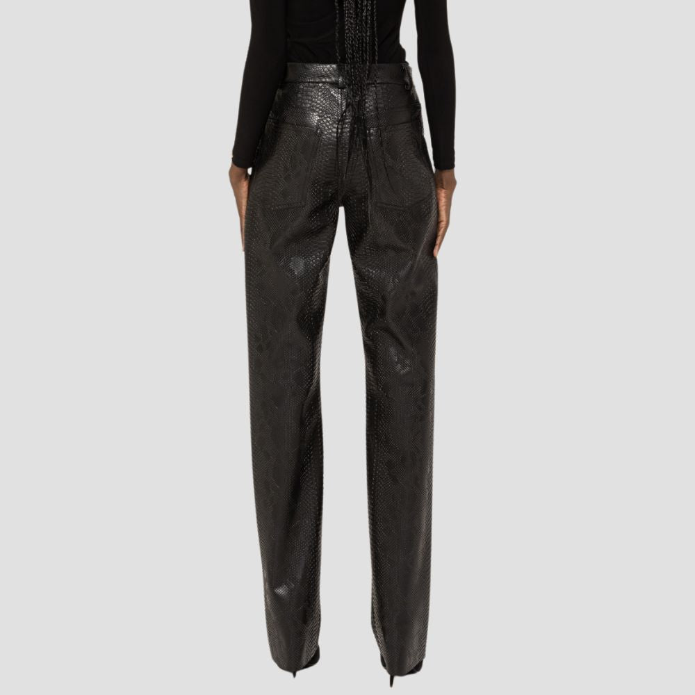 snakeskin embossed leather pants for women