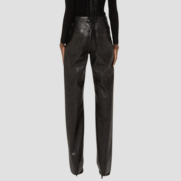 snakeskin embossed leather pants for women