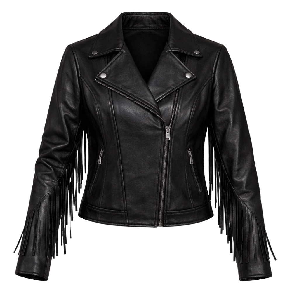 Fringe biker jacket with stylish leather design for casual wear