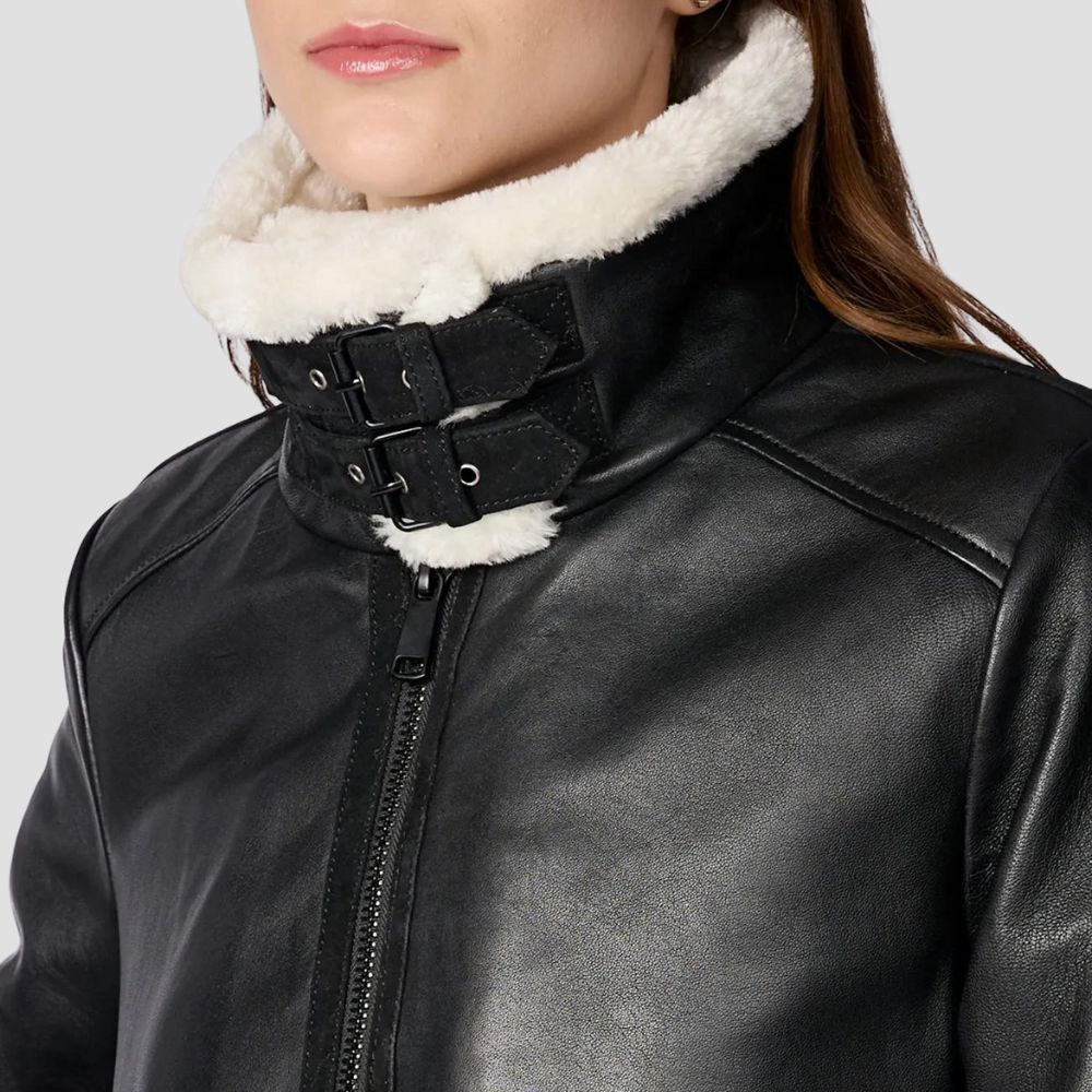Make a statement in winter-ready streetwear with a women’s shearling leather jacket. The cozy shearling lining and sleek leather exterior are ideal for colder days.