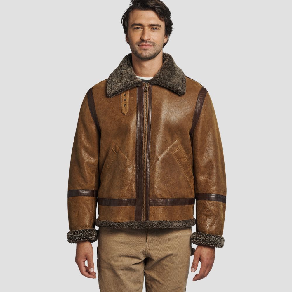 A luxurious winter essential, this sheepskin leather jacket with shearling adds timeless style and cozy warmth to any outfit.