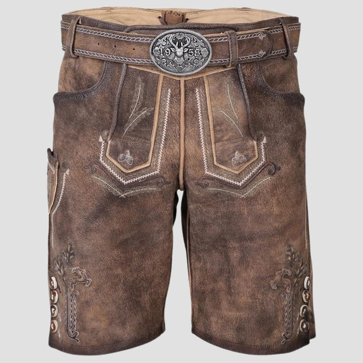 Suede leather Lederhosen for Oktoberfest and cultural events.