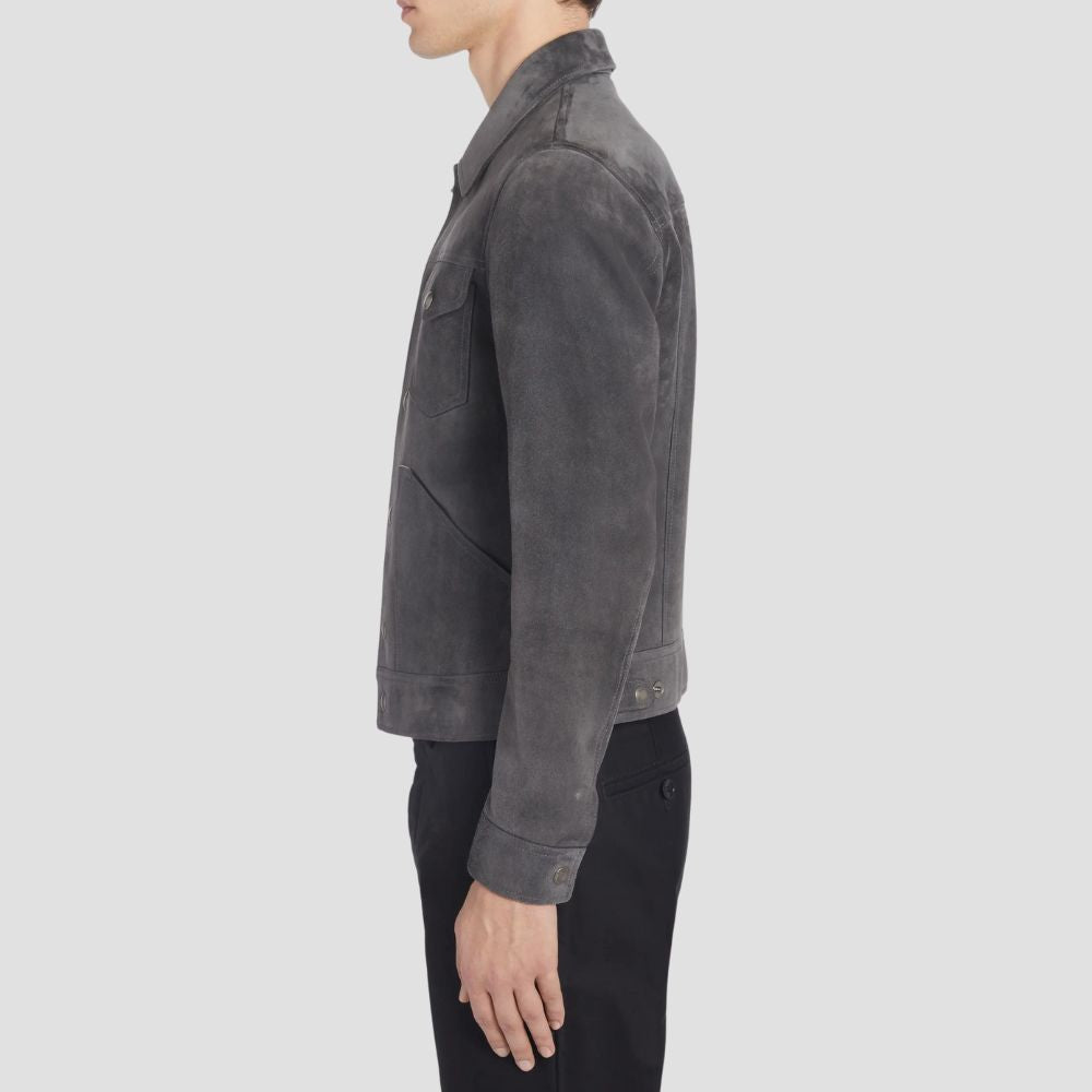 This classic gray suede leather jacket combines vintage charm with modern casual style for effortless everyday wear.