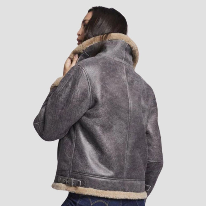 Shop this high-end fur-lined leather jacket for women, crafted for perfect winter layering. Its luxurious fur lining and sleek leather exterior ensure warmth and elegance.