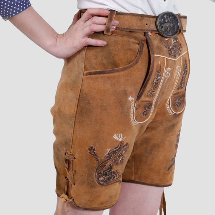These authentic women’s lederhosen come with side laces, allowing for a tailored fit. Perfect for adding both style and comfort to your cultural attire.