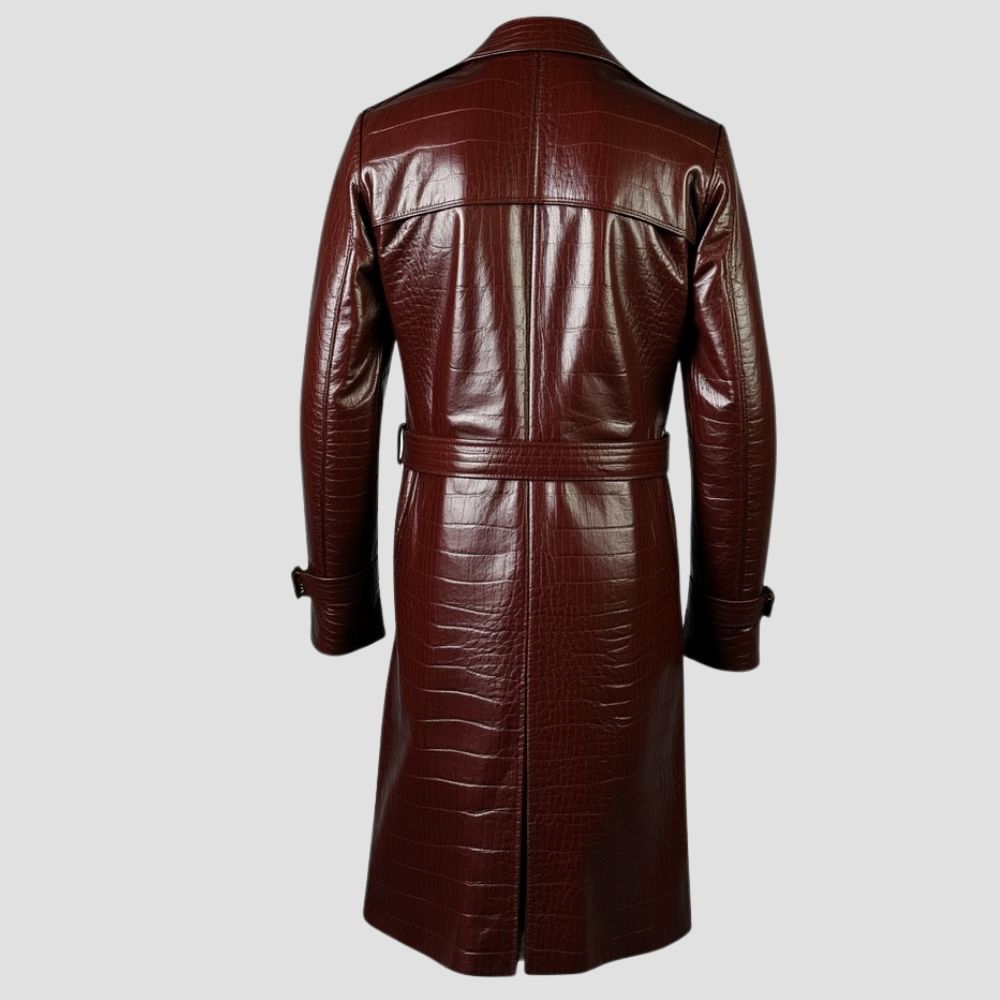 Achieve a refined, timeless look with this luxurious black crocodile leather coat for men.