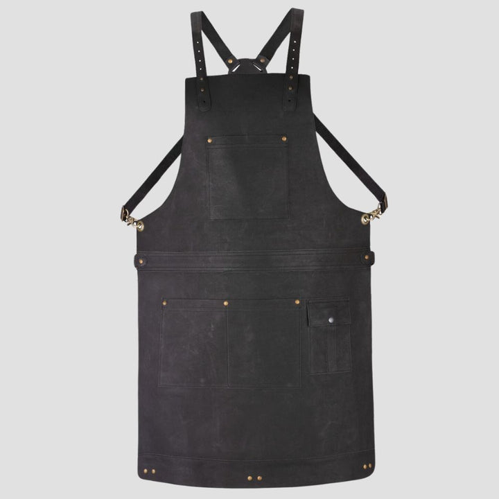 Genuine leather apron for men made of cow leather with adjustable straps.